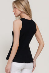 PEPLUM RIBBED BUTTON TOP