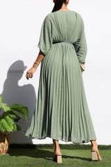 PLEATED VNECK MAXI DRESS