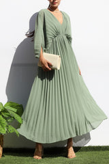 PLEATED VNECK MAXI DRESS