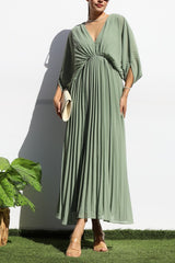 PLEATED VNECK MAXI DRESS