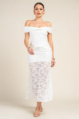 BLANCA - OFF SHOULDER LACE MIDI DRESS