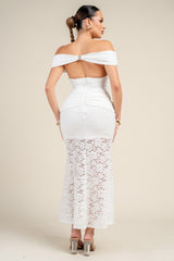 BLANCA - OFF SHOULDER LACE MIDI DRESS
