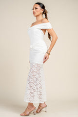 BLANCA - OFF SHOULDER LACE MIDI DRESS