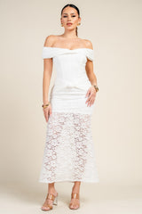 BLANCA - OFF SHOULDER LACE MIDI DRESS