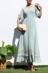 ELLIS - LINEN LOOK FLUTTER SLEEVE DRESS