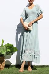 ELLIS - LINEN LOOK FLUTTER SLEEVE DRESS