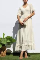 ELLIS - LINEN LOOK FLUTTER SLEEVE DRESS