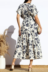 SANTORINI - SHORT SLEEVE FLORAL MIDI DRESS