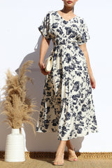 SANTORINI - SHORT SLEEVE FLORAL MIDI DRESS