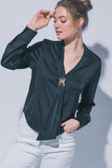 SATIN LONG SCARF BLOUSE