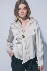 SATIN LONG SCARF BLOUSE