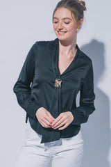 SATIN LONG SCARF BLOUSE