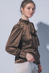 HI NECK SATIN TIE BLOUSE
