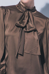HI NECK SATIN TIE BLOUSE