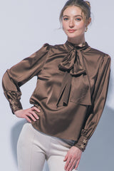 HI NECK SATIN TIE BLOUSE
