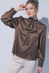 HI NECK SATIN TIE BLOUSE