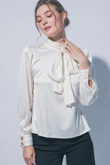 HI NECK SATIN TIE BLOUSE