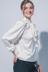 HI NECK SATIN TIE BLOUSE
