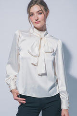 HI NECK SATIN TIE BLOUSE