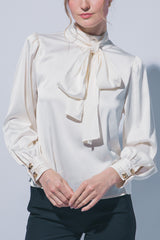 HI NECK SATIN TIE BLOUSE