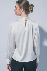 HI NECK SATIN TIE BLOUSE