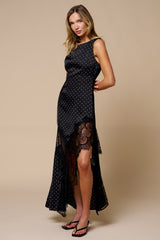 CECE - SATIN DOT LACE MAXI DRESS
