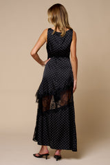 CECE - SATIN DOT LACE MAXI DRESS
