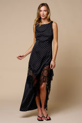 CECE - SATIN DOT LACE MAXI DRESS