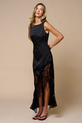 CECE - SATIN DOT LACE MAXI DRESS