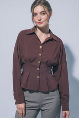 GOLD BUTTON PEPLUM SHIRT