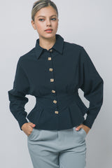 GOLD BUTTON PEPLUM SHIRT