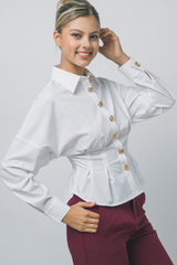 GOLD BUTTON PEPLUM SHIRT