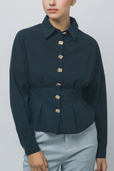 GOLD BUTTON PEPLUM SHIRT