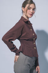 GOLD BUTTON PEPLUM SHIRT