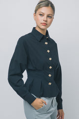 GOLD BUTTON PEPLUM SHIRT