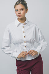 GOLD BUTTON PEPLUM SHIRT