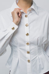 GOLD BUTTON PEPLUM SHIRT