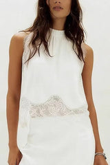 IRINA - SATIN LACE MOCK NECK TOP