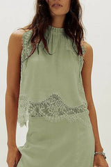 IRINA - SATIN LACE MOCK NECK TOP
