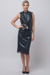 PU LACE BOTTOM MIDI SKIRT