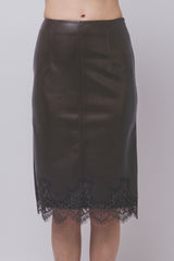 PU LACE BOTTOM MIDI SKIRT