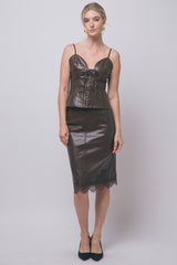 PU LACE BOTTOM MIDI SKIRT