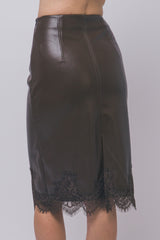 PU LACE BOTTOM MIDI SKIRT