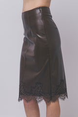 PU LACE BOTTOM MIDI SKIRT