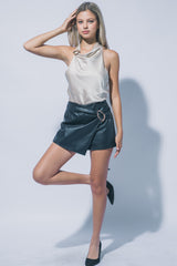 PU SKORT WITH BROACH