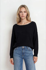 CONTRAST RAW EDGE CREW NECK SWEATER
