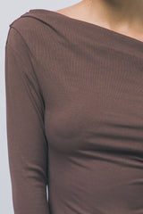OFF SHOULDER RIBBED LONG SLEEVE TOP