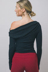 OFF SHOULDER RIBBED LONG SLEEVE TOP
