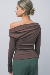 OFF SHOULDER RIBBED LONG SLEEVE TOP