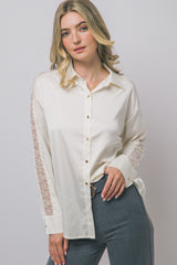 LACE SLEEVE SATIN SHIRT